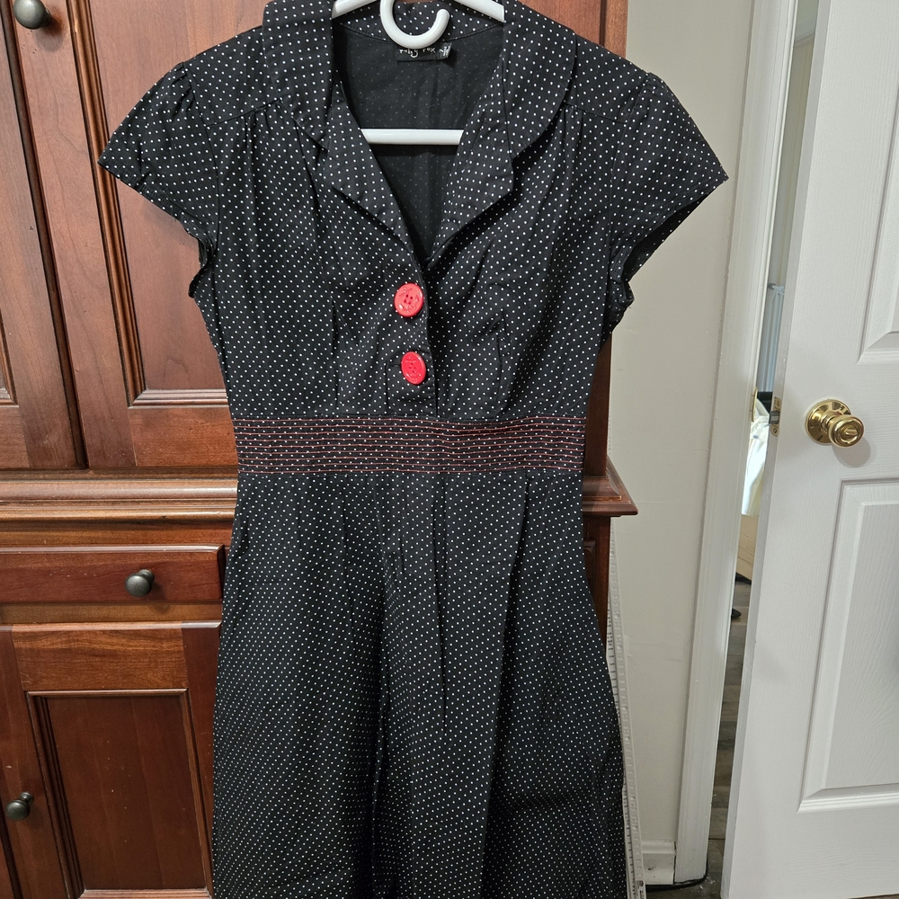 Ruby Rox Black Dress with Red Buttons